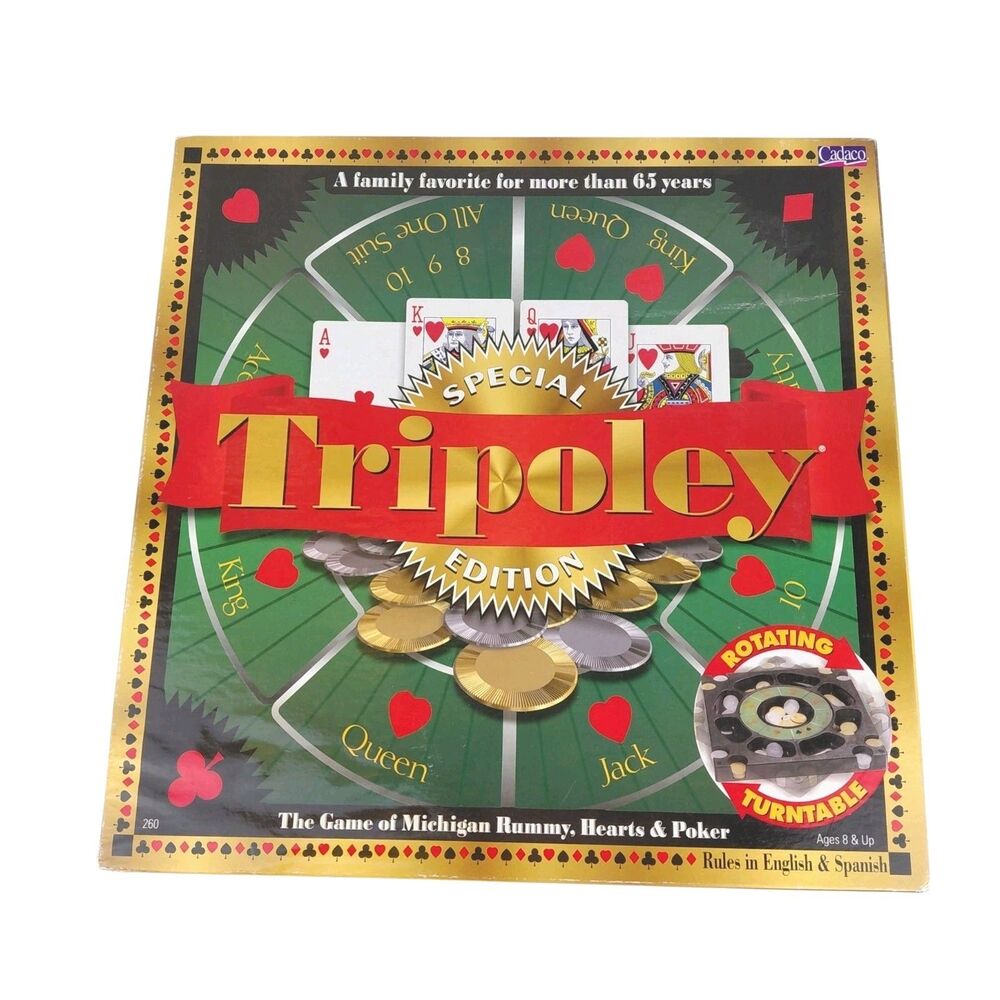Tripoley Special Edition Rotating Turntable Cadaco Game EUC Gold Silver Chips
